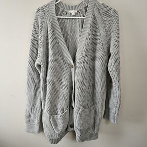 Women’s XL Gap Light Grey Oversized Cardigan Long Knit sweater button up Cotton